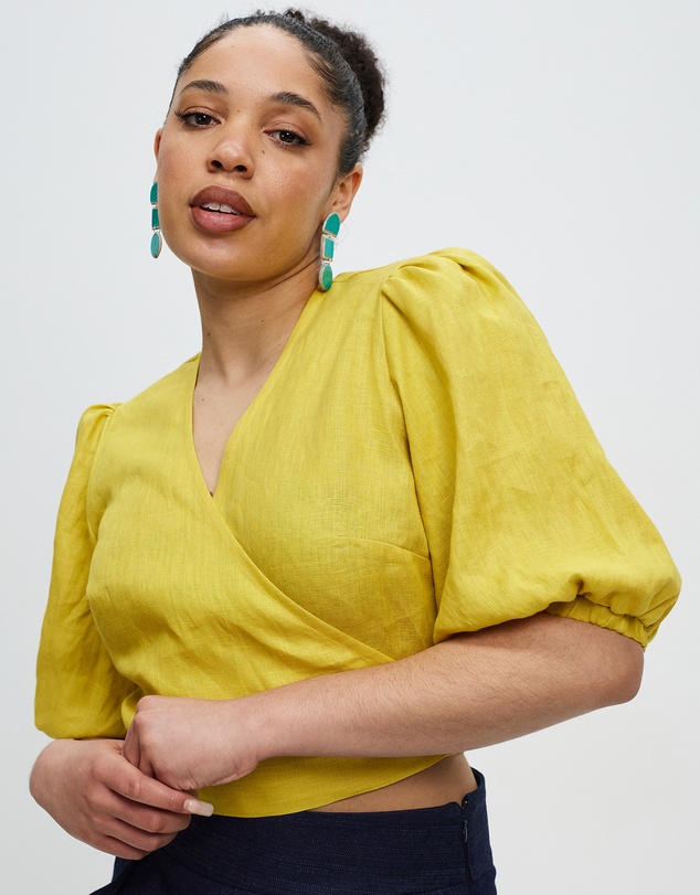 The Social Outfit - Linen Crush Wrap Top