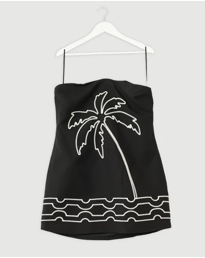Revibe - Repaired BY JOHNNY. Paradise Palm Strapless Mini Dress - AU 16