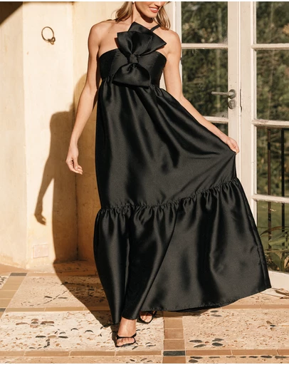 Petal & Pup - Betina Bow Front Maxi Dress - Black