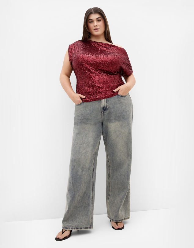 City Chic - Plus size Adorn Sequin Top - berry