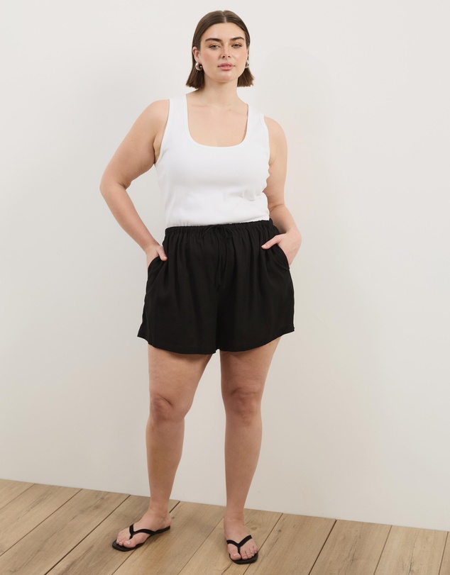 Atmos&Here Curvy - Tenley Drawstring Linen Blend Shorts