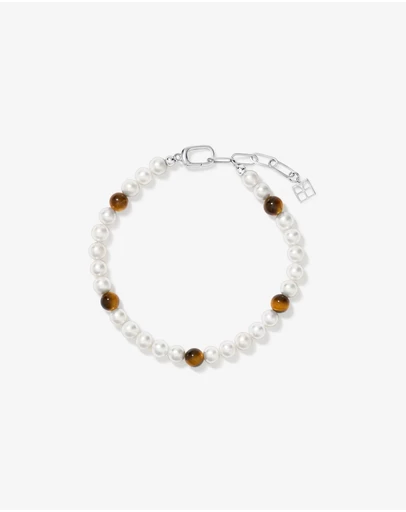 Michael Hill - Cultured Freshwater Pearl & Tiger Eye Bracelet in Sterling Silver