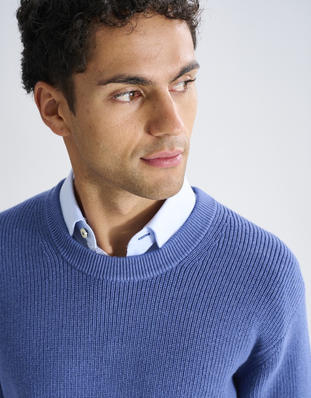 3 Wise Men - 3 Wise Men Drake Crew Neck Wool Blend Knit - Vintage Blue