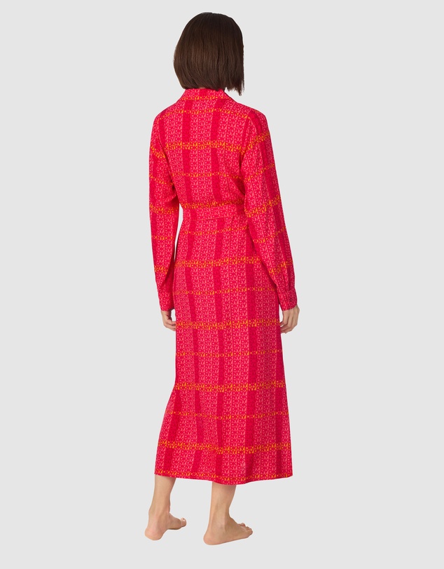 DKNY - Woven Viscose Midi Long-Sleeve Button Up Nightgown