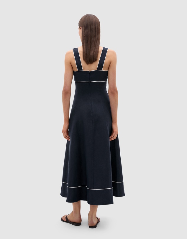 Seed Heritage - Linen Contrast Piping Midi Dress