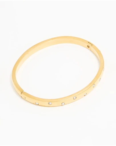 Lovisa - Waterproof Gold Plated Stainless Steel Diamante Smooth Hinged Bracelet