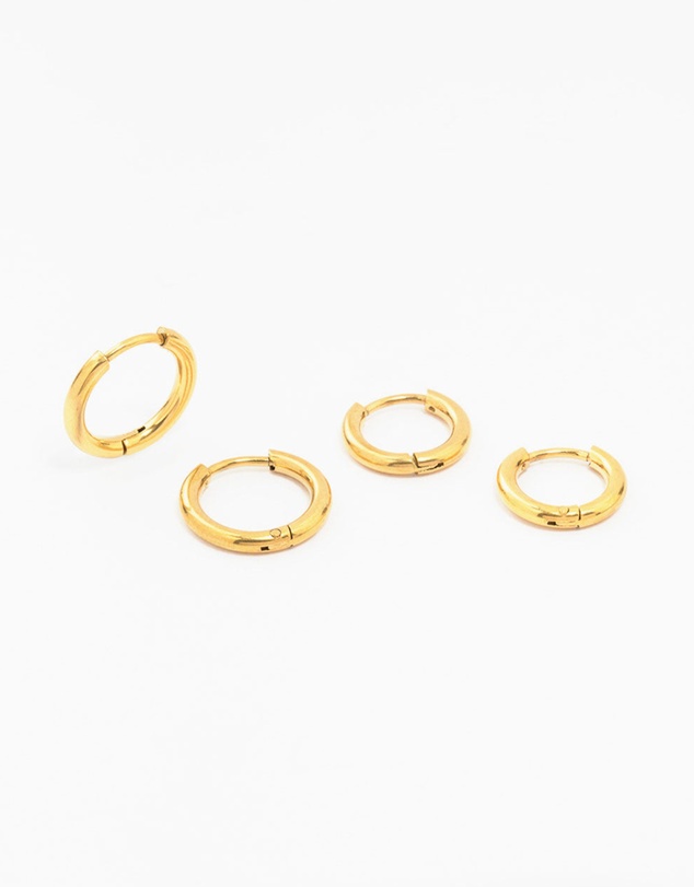 Lovisa - Waterproof Gold Plated Stainless Steel Medium Hoop Earrings 2-Pack