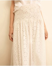 Emme - White Cotton Embroidered Midi Skirt