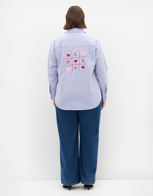 City Chic - Plus size My Heart Stripe Cotton Shirt - blue