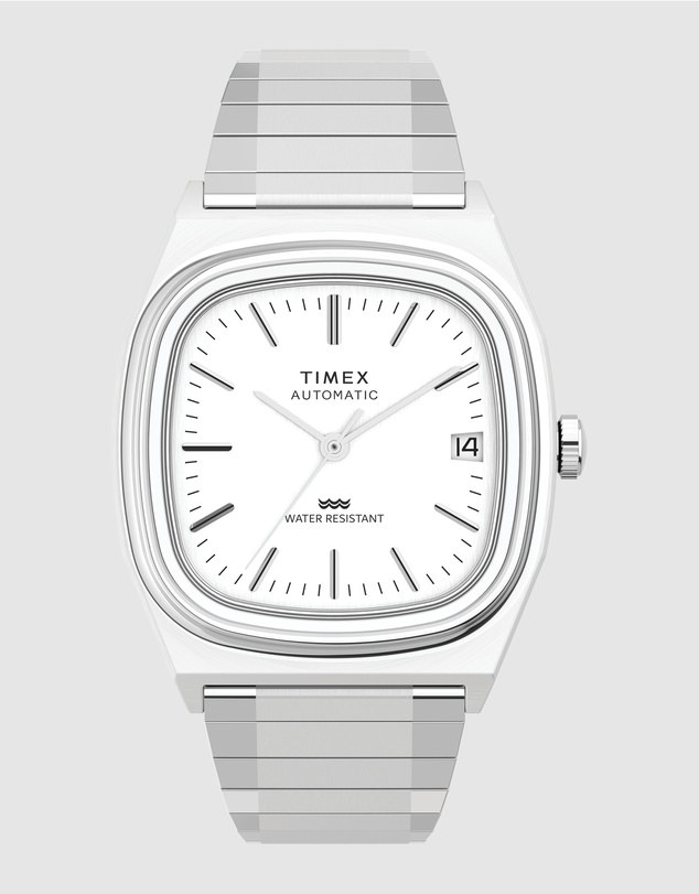 TIMEX - Mens Automatic Reissue Rounded Square 34mm Silver-tone Dial with Stainless Steel Strap