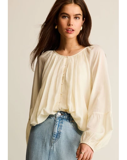 NEXT - Pleat Front Button Through Long Sleeve Blouse