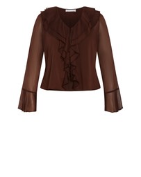 City Chic - Plus size Luscious Sheer Ruffles Top - chocolate