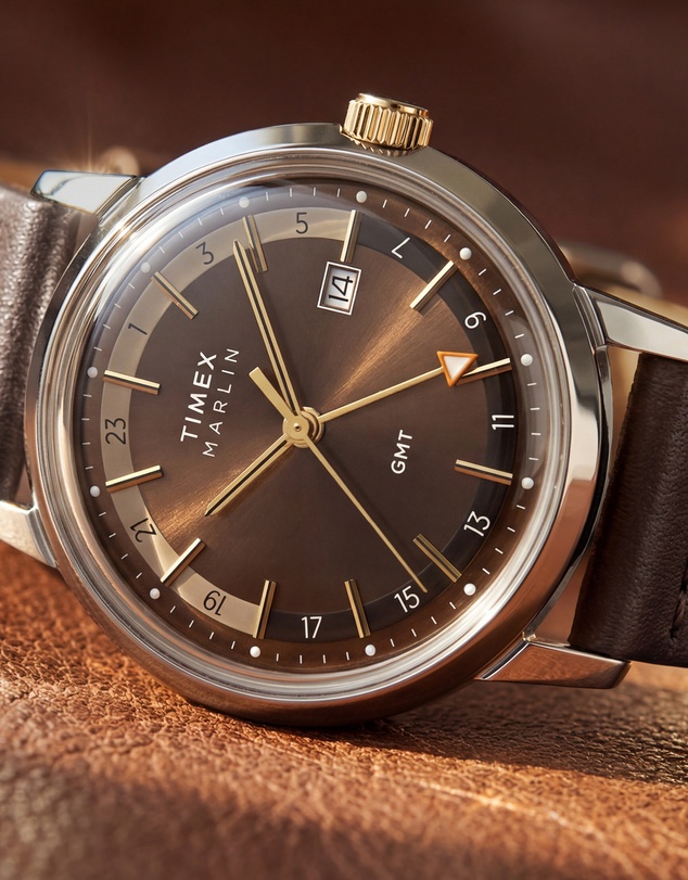 TIMEX - Marlin® GMT 40mm Dual Time Leather Strap Watch