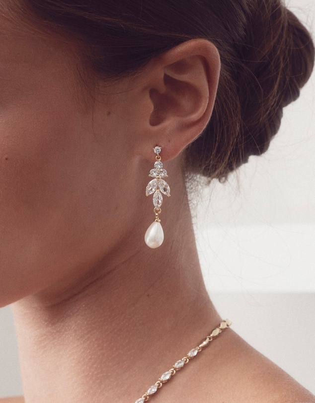 The White Collection - Holly - Art Deco Gold Pearl Bridal Earrings
