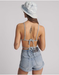 ONE TEASPOON - Denim Flower Backless Crop Top - Cloudy Blue
