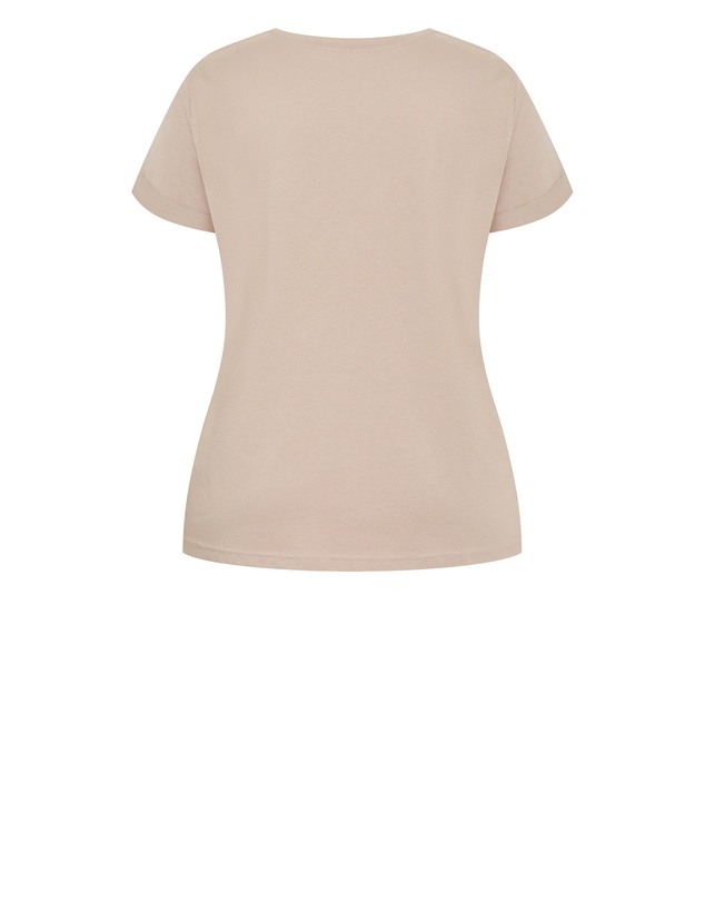 City Chic - Plus size Cuffed Sleeve Bow Tee - stone
