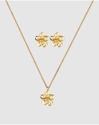 Elli Jewelry - Jewelry Set Frangipani Flower Pendant Set Stud Earrings in 925 Sterling Silver Gold Plated