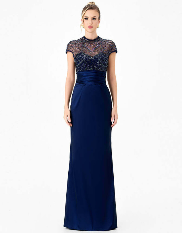 Bariano - Veena Sheer Illusion Gown
