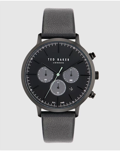 Ted Baker - Haarvin Chronograph 44mm Black Dial and Leather Strap