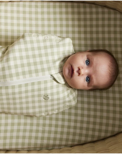 Grow Kindly - Swaddle Sleeping Bag in Gumleaf Gingham - 0.5 TOG