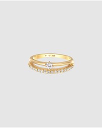 Elli Jewelry - Ring Engagement Solitaire Sparkling with zirconia crystals in 925 Sterling Silver gold plated