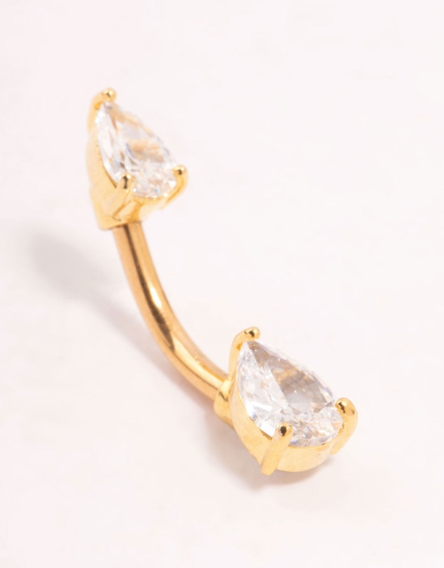 Lovisa - Gold Plated Titanium Double Pear Cubic Zirconia Belly Bar