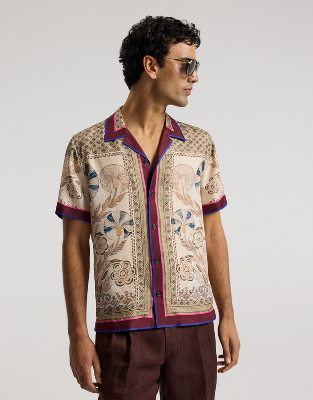 Calibre - Camp Collar Mosaic Silk Shirt Sand