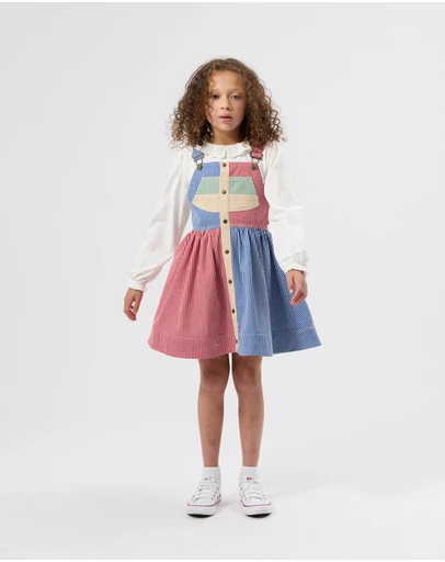 Goldie + Ace - Patchwork Stripe Heidi Pinafore Dress - Babies-Kids