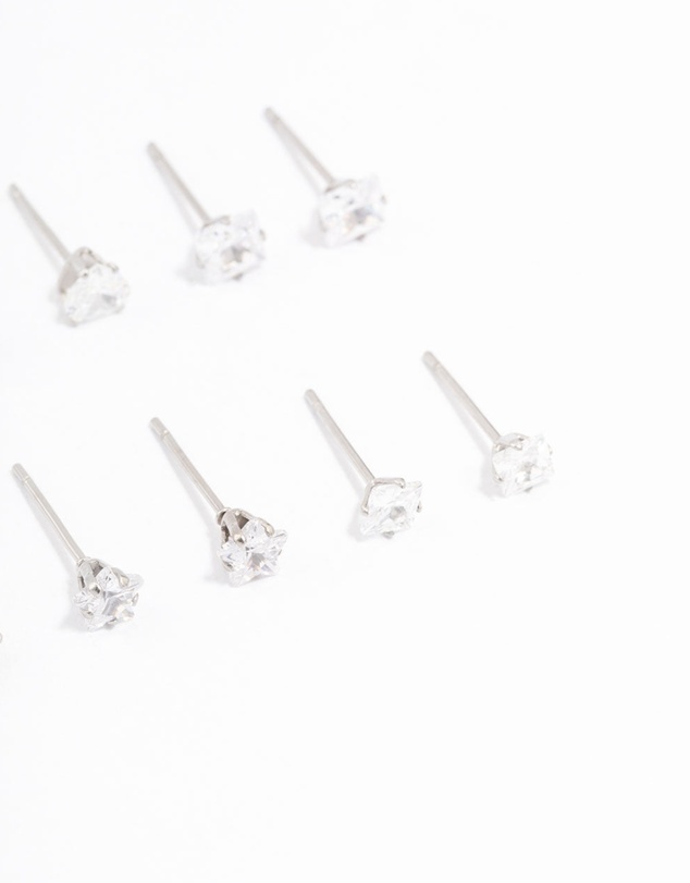 Lovisa - Waterproof Stainless Steel Cubic Zirconia Stud Earrings 6-Pack
