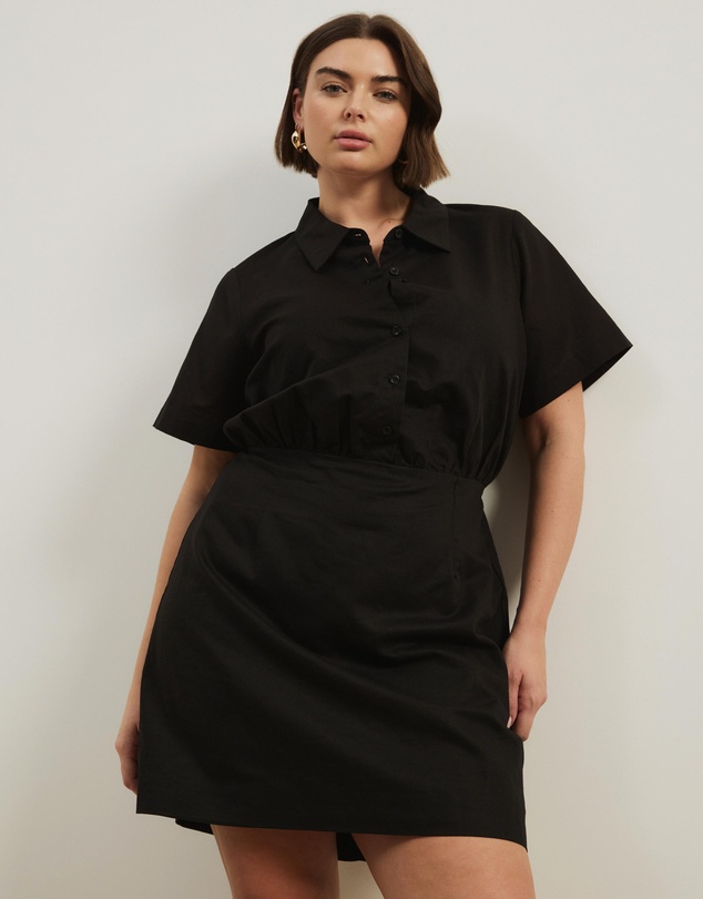 Atmos&Here Curvy - Remi Linen Blend Mini Shirt Dress