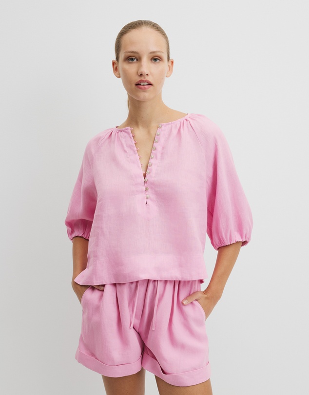 Country Road - Linen Gathered Linen Top