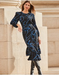 Sosandar - Chain Print Ruffle Hem Fit & Flare Dress
