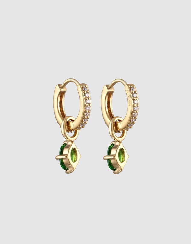 Elli Jewelry - Green Zirconia Drop Hoop Earrings in Gold-Plated 925 Silver