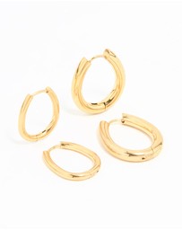 Lovisa - Waterproof Gold Plated Stainless Steel Oval Tube Hoop Earrings 2-Pack