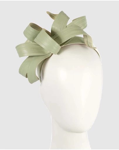 Max Alexander - Leather Leafs Mint Headband Fascinator