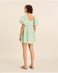 AERE - Puff Sleeve Pleated Hem Mini Dress