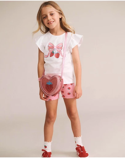 Huxbaby - Strawberry Print Rib Bike Shorts - Kids