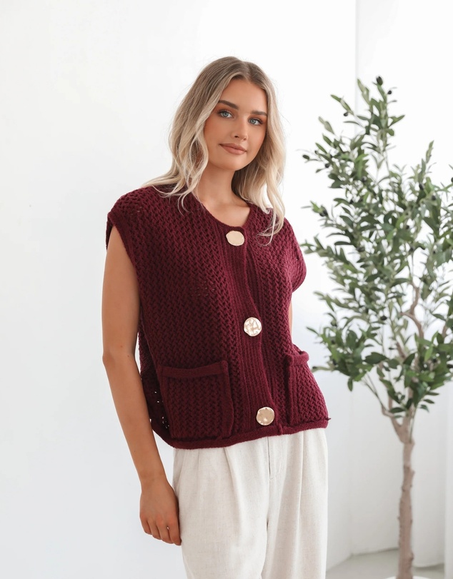 Esther & Co - Vasha Knit Top - Wine