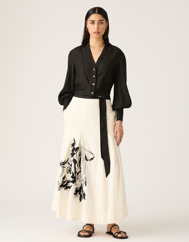 MOS The Label - Lis Embroidery Midi Skirt
