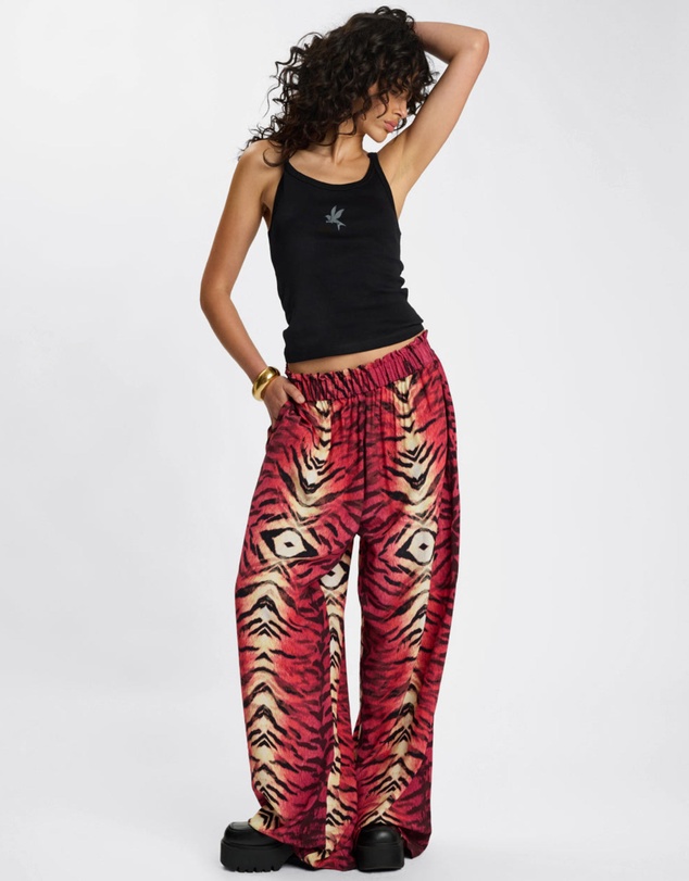 ONE TEASPOON - Wild Rouge Palazzo Pants - Red Animal Print