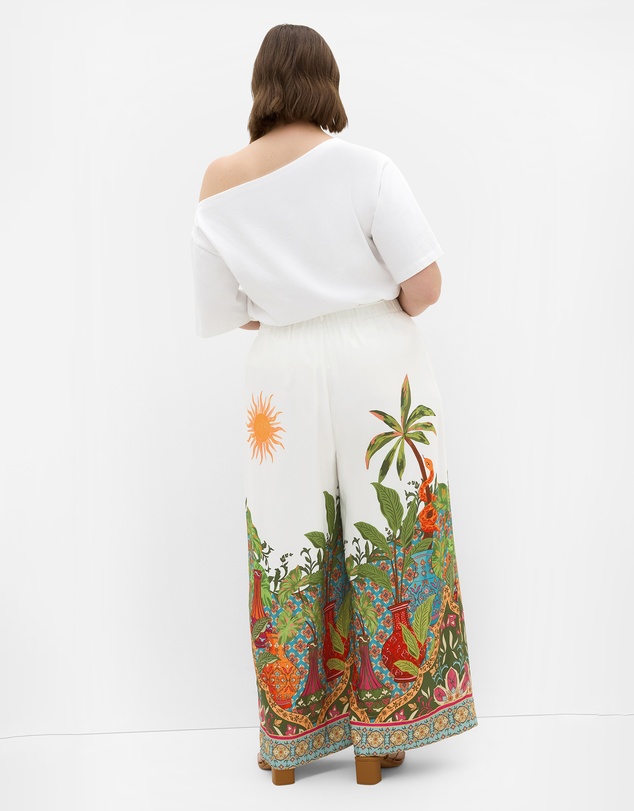 City Chic - Plus size Fools Paradise Print Wide Leg Pant - ivory