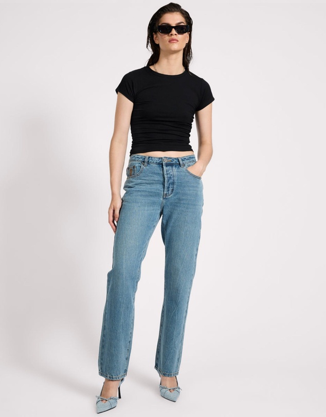 ONE TEASPOON - Austins Mid Waist Relaxed Straight Leg Jeans - Blue Crush