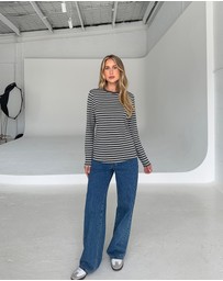 Dazie - Melrose Long Sleeve Stripe Boyfriend Tee