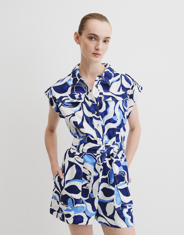 Country Road - Linen Print Utility Playsuit