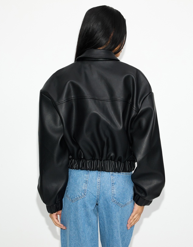 Dazie - Harley PU Bomber With Detachable Faux Fur Collar