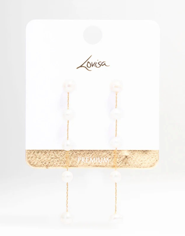 Lovisa - Gold Plated Freshwater Pearl Long Drop Earrings