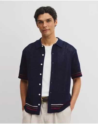 Country Road - Relaxed Fit Australian Cotton Stripe Knit Shirt