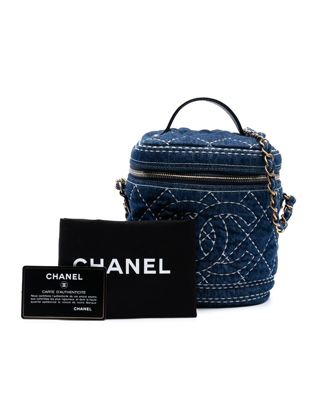 Pre-Loved by Azura Reborn - Pre-Loved CC Quilted Denim Trip Vanity Case with Chain