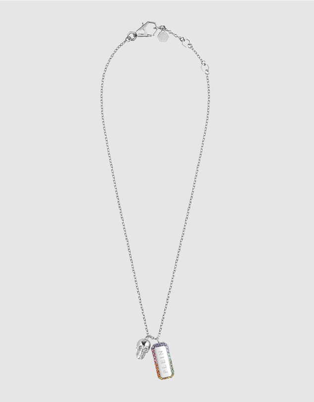 Philipp Plein - PLEIN CRYSTAL TAG Stainless Steel Rainbow Crystals Long Necklace