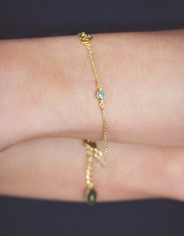 Georgini - Natural Aquamarine And Two Natural Diamond March Gold Bracelet